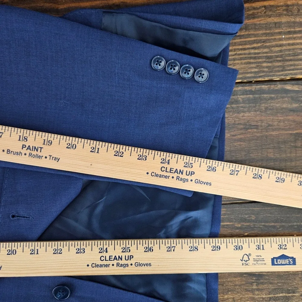 Calvin Klein Men's Sport Coat Blazer Two Button Navy Blue Wool Spandex Size 44L